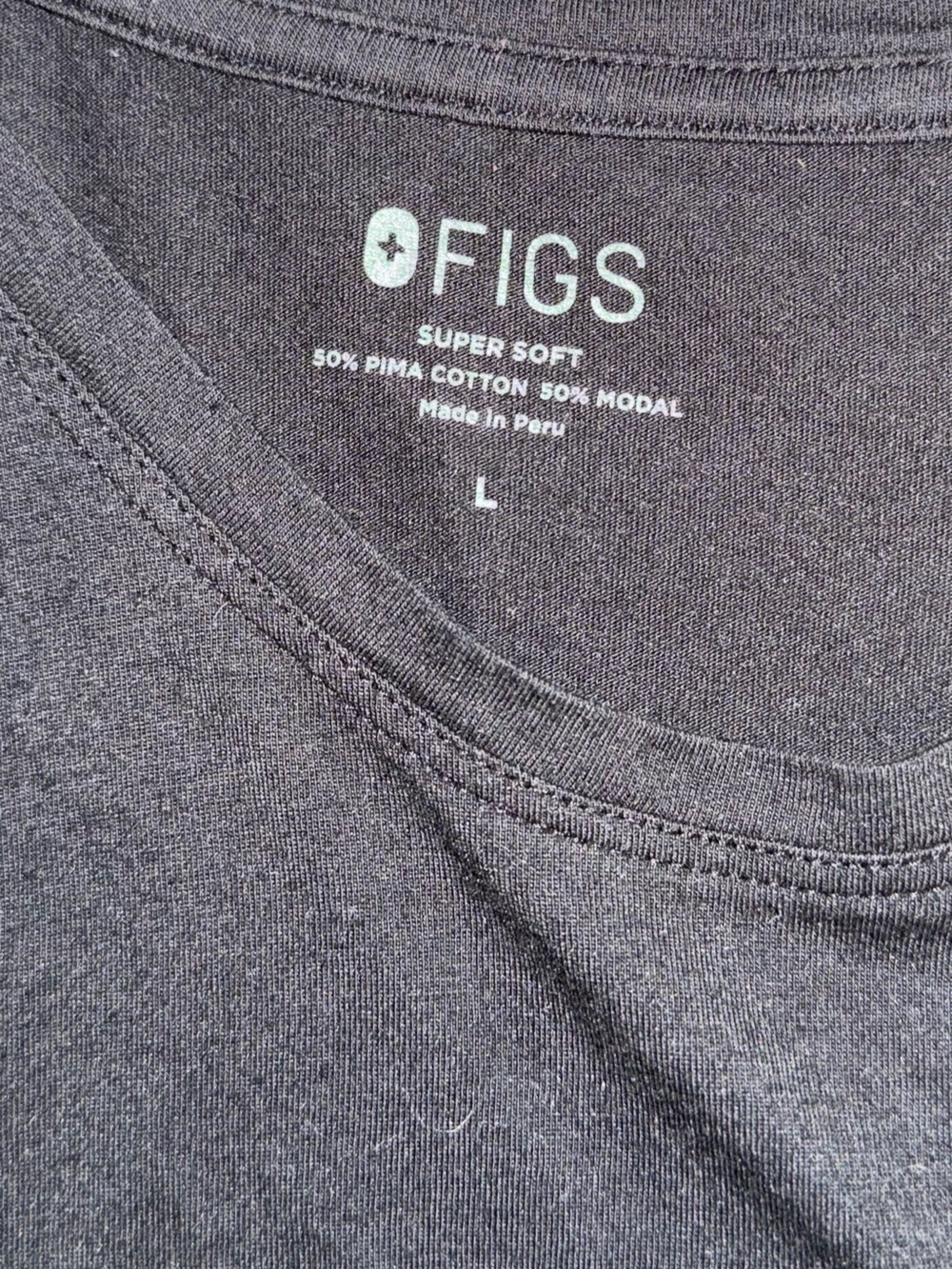Figs Super Soft Pima Cotton Modal Black Long Sleeve Base Layer Nurse Top Sz L - Picture 2 of 5